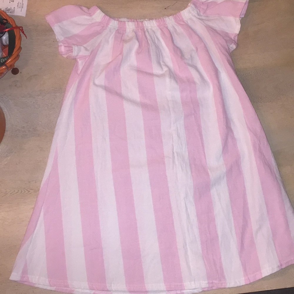 off the shoulder baby pink stripped dress